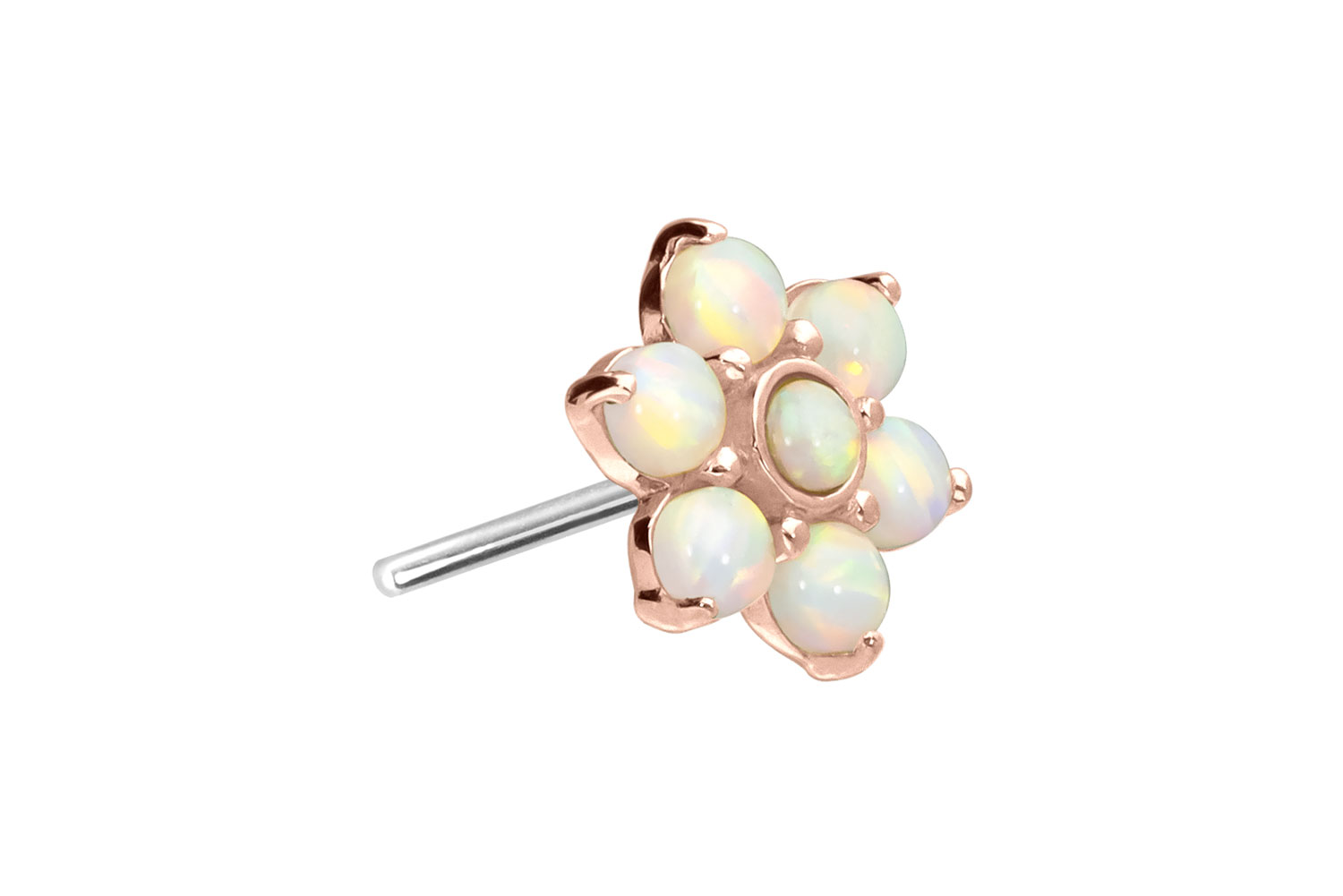 14 Karat Gold Aufsatz mit Titan Push Pin BLUME + 7 SYNTHETISCHE OPALE von Piercingline